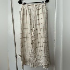 Lunya Wide Leg Cream White & Tan Plaid Flannel Pants sz Small